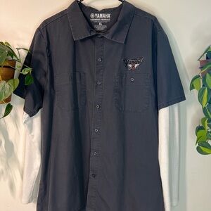 Vintage Yamaha Motorcycle Shop Grey Casual Button Down Shirt